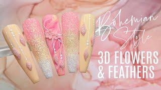 Boho Style 3D Flowers & Feathers