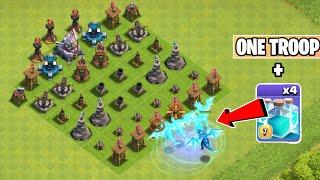 One Troop + 4x Clone Spells Vs Level 1 Defenses | One Max Troop Challenge - Clash of clans