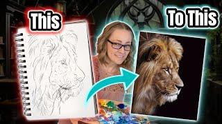 The easiest way to paint realistic Lion Fur -  acrylic painting tutorial