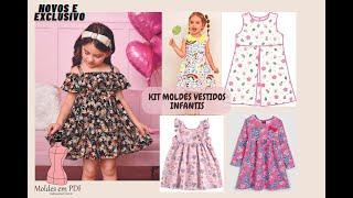 Kit vestidos infantis 5 modelos de molde PDF + 2 BRINDES EXCLUSIVOS para meninas!!