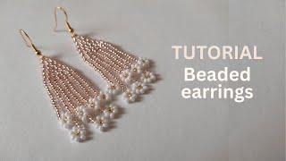 Seed bead earrings with floral fringes, beaded flower earrings handmade