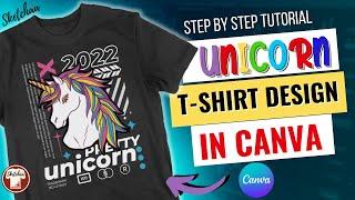 Canva t-shirt design tutorial | How to Make a Colorful Unicorn design for Redbubble