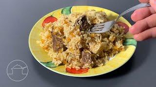 Leckerer Plov mit Reis und Fleisch. Sehr einfach zubereitet. Russisches Gericht. [Viktor Delicious]