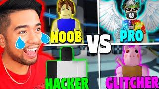 Reacting to PRO VS NOOB VS HACKER VS GLITCHER in Roblox Piggy..