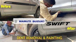 My Swift’s denting and painting complete process | running board repairing with costing