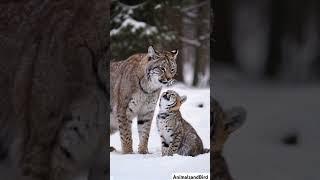 Adorable Lynx Snow Cat Smooches Baby Lynx | Heartwarming Winter Wildlife Moment