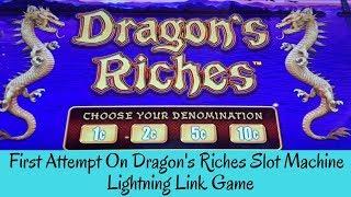 FIRST ATTEMPT ON DRAGON'S RICHES SLOT MACHINE - LIGHTNING LINK GAME - SunFlower Slots