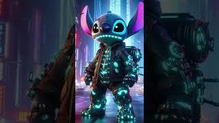 Stitch in a Futuristic Cyberpunk City #stitch #disneystitch #disney #fyp #ai #cute #cyberpunk #cool