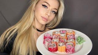 АСМР ИТИНГ СУШИ/БОЛТАЛКА/БЛИЗКИЙ ШЁПОТ/ASMR EATING SUSHI/MUKBANG