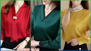 Women's Office Wear Button Up Long Cuff Sleeves Satin/Silk Formal Blouse Shirts And Top Styles