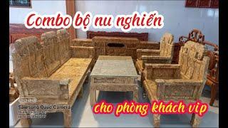 Đồ gỗ mỹ nghệ - combo bộ bàn ghế nu nghiến phòng khách vip - huân nguyễn