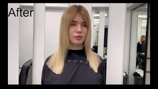 Haircut for medium length hair with bang. Layers.  Haircut for women.