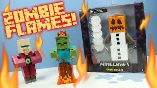 Minecraft Survival Mode Snow Golem Villager & Zombie in Flames Toys Mattel