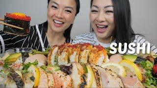SUSHI *Aburi Sashimi, Giant Lobster Roll and Assorted Nigiri SISTER Mukbang | N.E Let's Eat
