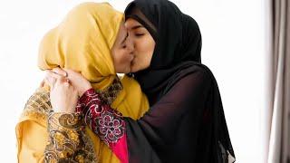 Muslim women tongue kiss in the village