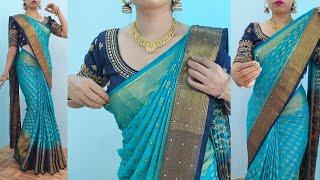 stone work silk saree draping perfectly look slim and attractive | easy silk saree draping tricks