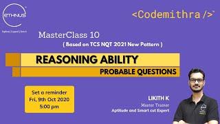 TCS NQT 2021 (New Pattern) | MasterClass 10 | Reasoning Ability for TCS NQT