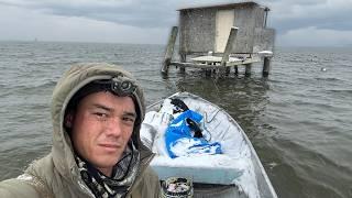 24 HOURS sleeping in a duck blind during a blizzard