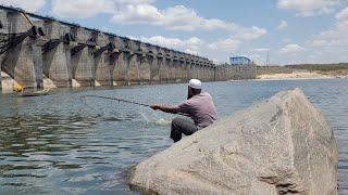 Single Hook Fishing in Rohufishes|Fisher Man Catching in Krishna river pulichintala Dam|