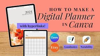 How To Make A Digital Planner with Hyperlinks in Canva To SELL on ETSY || kayohdesign