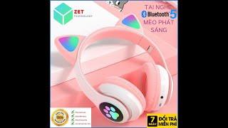 Tai nghe mèo bluetooth phát sáng STN28 có mic kiểu dáng cute có khe cắm thẻ nhớ