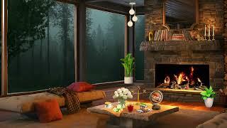 Relax with Rain from cozy living room with Fireplace | Elevate mood, Increase focus and Energy