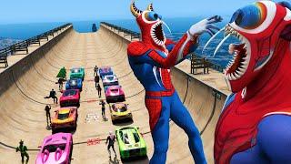 Spiderman and Friends return Ramp Challenge to City GTA V Superheroes Cars mods