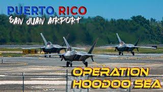 Three F-22 Raptors one with Puerto Rico Flag on Cockpit & Unrestricted Takeoff | SJU Airport part 2