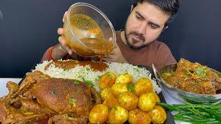 ASMR; Eating Spicy Whole Chicken Curry+Spicy Mutton Curry+Spicy Eggs Curry+Extra Gravy with Rice