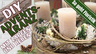 Haltbarer Adventskranz mit Zapfen & Reben selber machenI Weihnachts-Anleitung Floristik DIY