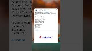 Indiamart Intermesh Ltd has recommended a final dividend for FY 2024. #StockMarket #News #Shorts