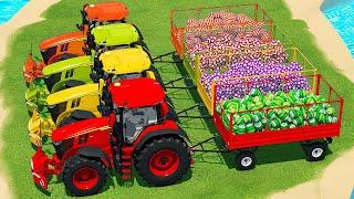 LOAD AND TRANSPORT EGGS, GIANT WATERMELON SLICES & TURTLES WITH JOHN DEERE TRACTORS - FS 22