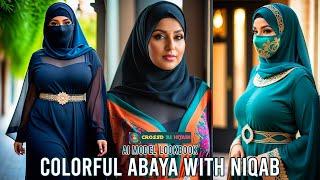 AI-Generated Fashion: Stylish Modest Designer Colorful Abaya with Transparent Face Masked Niqab