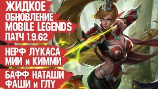 ЖИДКОЕ ОБНОВЛЕНИЕ Mobile Legends 1.9.62 \ НЕРФ Мии и Лукаса \ Бафф Наташи и Фаши