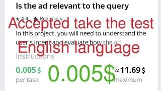 Is the ad relevant to the query 0.005$+ 0.3$ accepted take the test #jameel #subscribe #tolokaanswer
