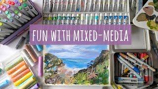 Mixed-Media Landscapes: Holbein Acrylic Gouache, Markers, Distress Crayons & Tempera Paint Sticks