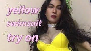 yellow swimsuit try on |transgender|ladyboy