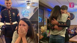 Marine Surprises Mom At Restaurant After Nine Months Away