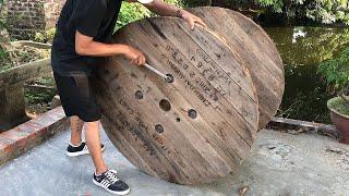 Build Outdoor Coffee Table From Wooden Cable Coil Discarded // Amazing Ideas Woodworking Project!