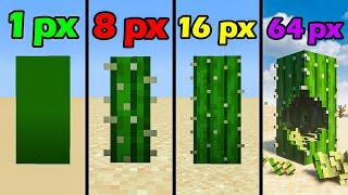 cactus mining in 1px vs 8px vs 16px vs 64px vs 256px vs 512px