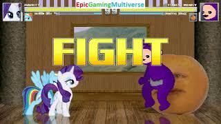 Rarity And Rainbow Dash VS Tinky-Winky And Annoying Orange In A MUGEN Match / Battle / Fight