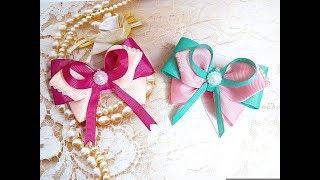 Простые бантики из лент канзаши МК /  hair clips ribbon kanzashi DIY