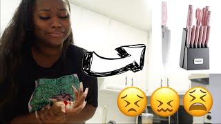 I CUT MY HAND UNBOXING MY NEW KITCHEN KNIFE SET.