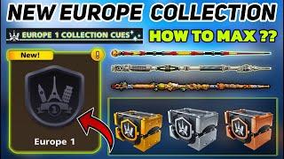 NEW EUROPE  CUE COLLECTION  | HOW TO MAX EUROPE COLLECTION BADGE  | 8 BALL POOL NEW FEATURE |