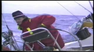 Sailing boat broaching in North Atlantic Ocean.