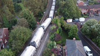 Train derails in Audenshaw Manchester with massive emergency service response