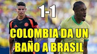 ¡RAPHINHA CON UN GOLAZO NO PUEDE SALVAR A BRASIL DEL BAÑO DE COLOMBIA Y JAMES RODRÍGUEZ! (1-1)