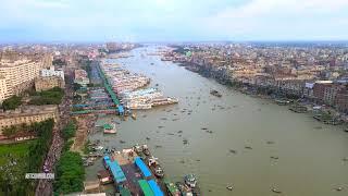 Sadarghat Launch Terminal Aerial View Stock Footage