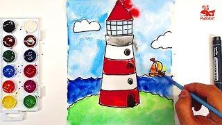 Морской МАЯК Акварелью : урок рисования для детей 5 лет