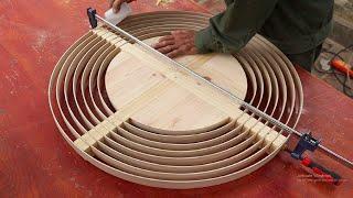 Amazing Ingenious And Creative Woodworking Design // Build A Unique Round Table From Strips Of Wood